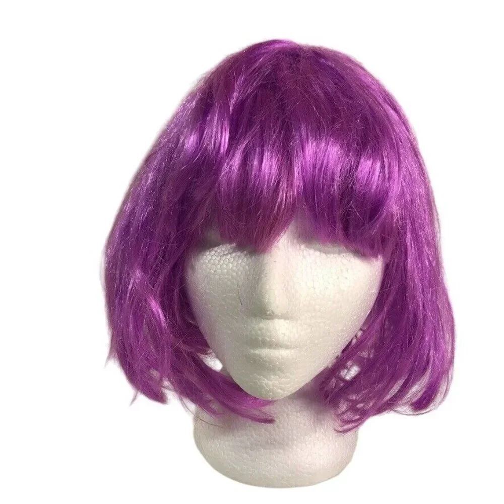 Wig Short Bob Purple Orchid Bangs Theater Dress-up Halloween Costume Cosplay